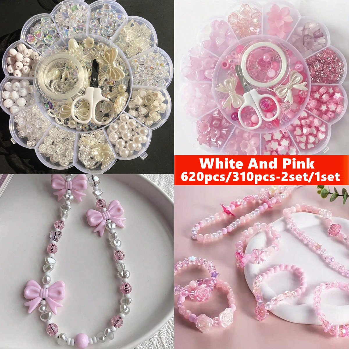 Jewelry Making For Birthday Party - 2er-Set/1er-Set 13 Gitter Acryl-Blumenperlen in Box,