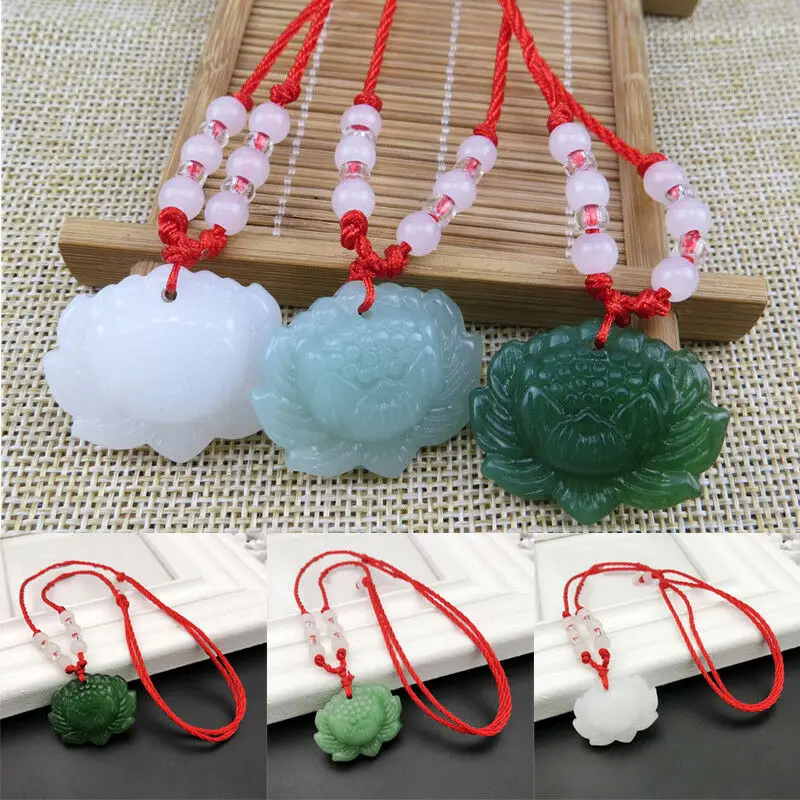 Jewelry Making With Beads - Natürliche grüne Jade-Lotus-Anhänger-Perlen-Halskette, Schmuck, modisches Accessoire,