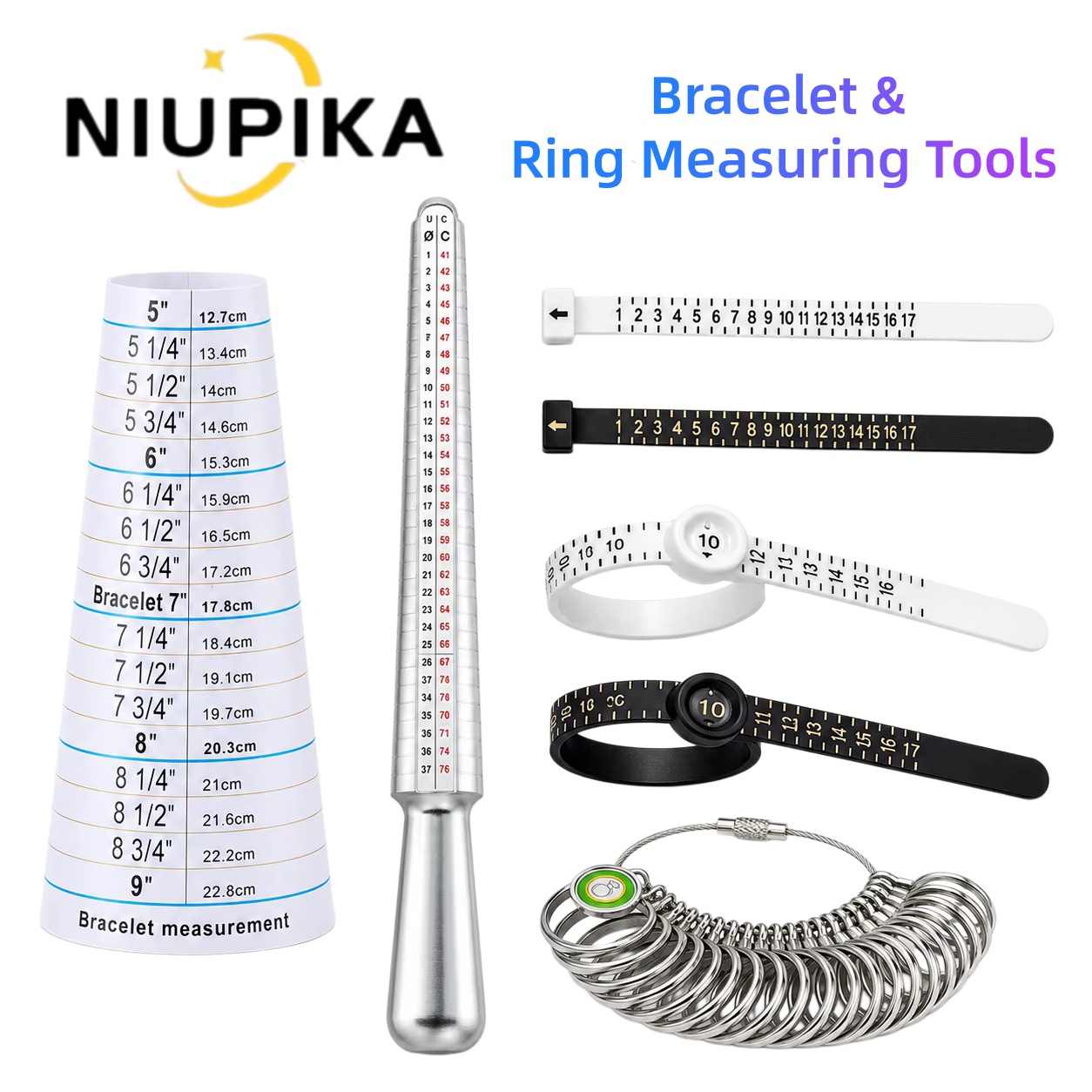 Jewelry Making Kit Professional - NIUPIKA Professionelles Metall-Ringgrößenmessgerät-Set Messwerkzeug-Messdorn Fingerwerkzeug Schmuckherstellungsausrüstung